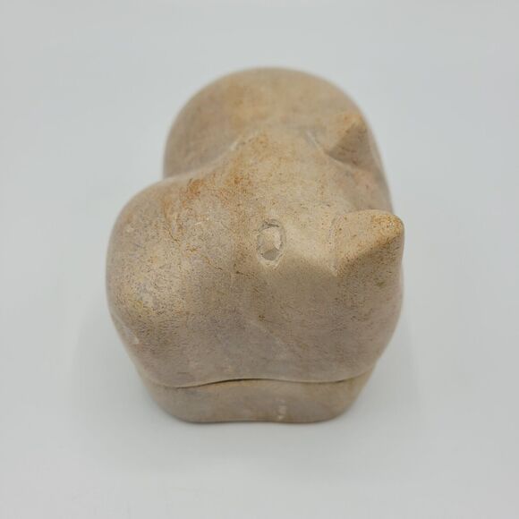 Hippo Carved Soapstone Trinket Box 5" Long - Picture 5 of 15